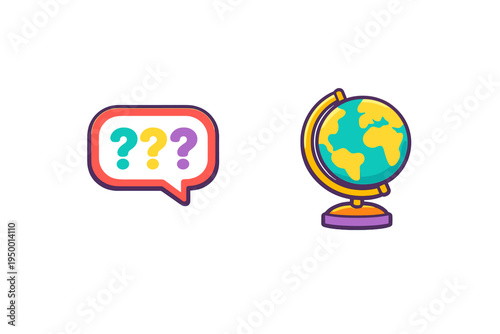A flat vector illustration featuring a speech bubble containing three