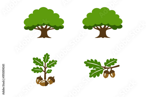 This vector set includes two mature oak trees, a small sapling with