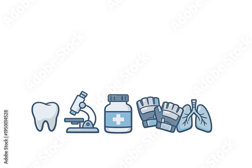 A collection of medical and healthcare icons featuring a tooth