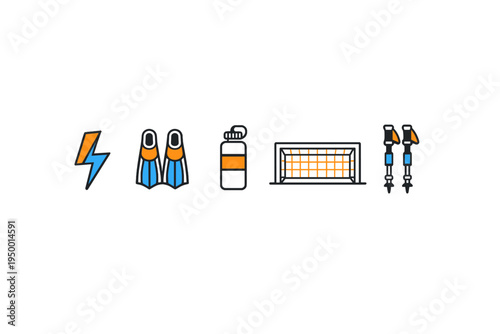 A collection of flat vector icons representing sports and activity