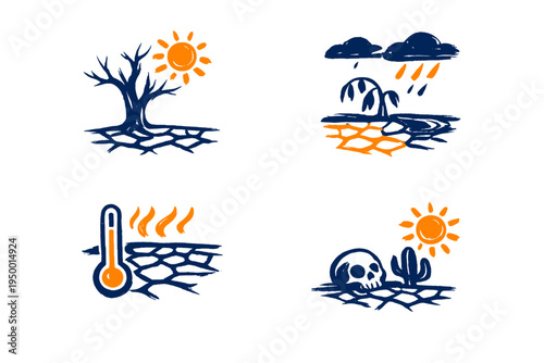 A set of four stylized vector icons illustrating the effects of