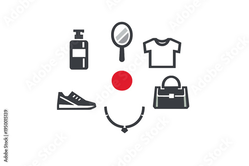A minimalist vector illustration featuring a circle of fashion and
