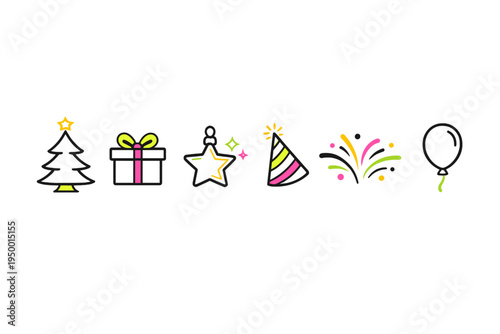 A set of minimalist line art icons for holidays and celebrations
