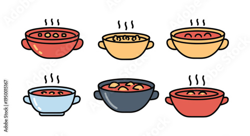 Stew Bowl Line art vector set bold abstract color illustration