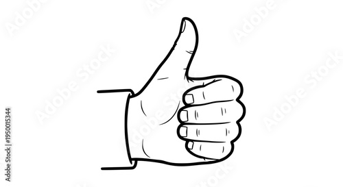 hand giving thumbs up, black and white line art vector illustration, simple outline design, minimal style, isolated on white