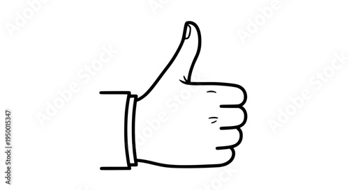 hand giving thumbs up, black and white line art vector illustration, simple outline design, minimal style, isolated on white