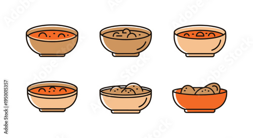 Stew Bowl Line art vector set modern artistic abstract