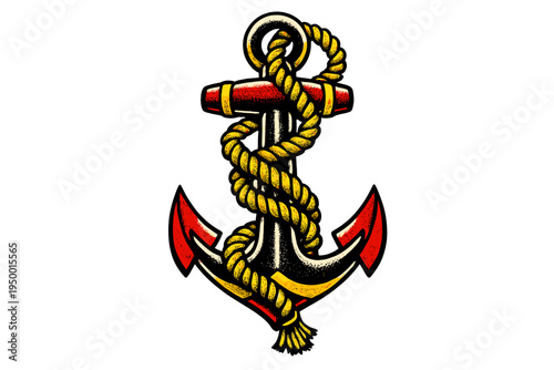 A traditional American tattoo style anchor illustration with a yellow