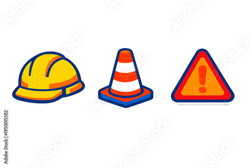 Photos A set of three construction safety icons featuring a yellow hard hat