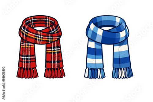 A vector illustration of two winter scarves isolated on a white