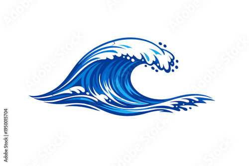 Stylized blue ocean wave vector illustration with white cresting foam