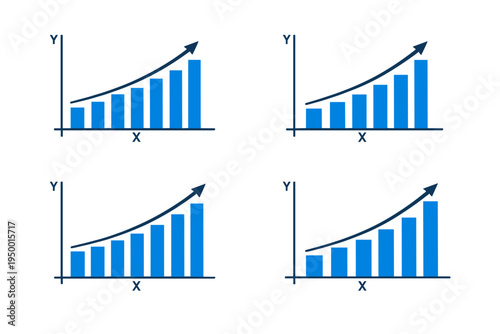 A set of four identical bar charts with blue columns and an