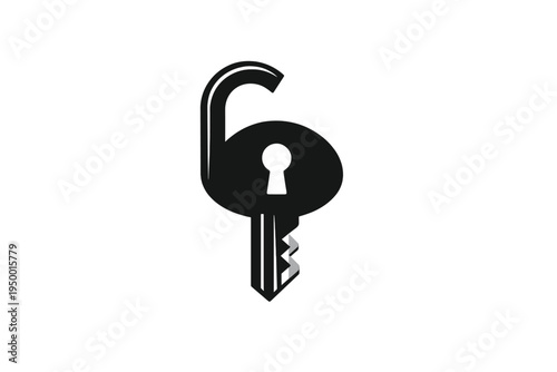 A minimalist black vector icon combining a key, a padlock shackle