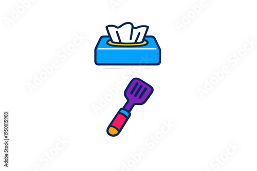 A vector illustration featuring two colorful sticker icons
