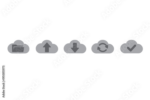 A set of five gray cloud computing icons isolated on a white