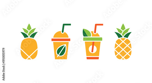 Pineapple Smoothie Line art abstract smooth modern illustration