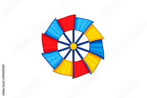 A colorful vector illustration of a pinwheel or windmill toy with