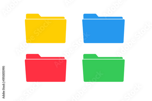 Set of four minimalist folder icons in yellow, blue, red, and green