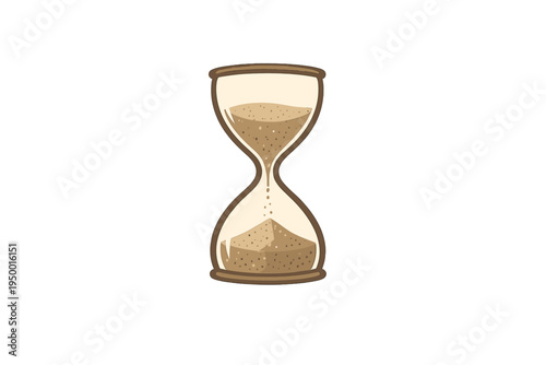 A vector illustration of a classic hourglass with brown sand flowing