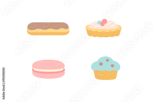 A collection of four flat design vector icons featuring various sweet