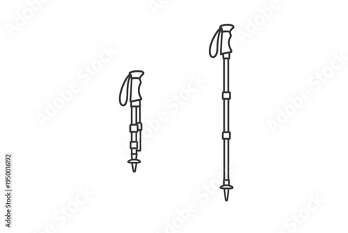 A vector illustration featuring two trekking poles in line art style