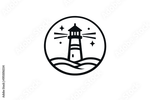 A minimalist black and white vector illustration of a lighthouse