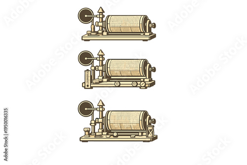 Vector illustration of three antique barographs or seismographs with