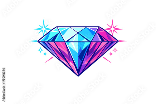 Stylized vector graphic of a brilliant cut diamond featuring a