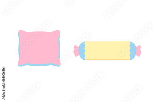A vector illustration of two pastel-colored pillows isolated on a