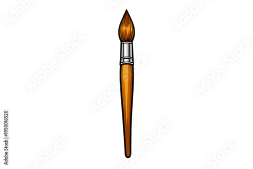 A vector illustration of a single paintbrush with brown bristles and