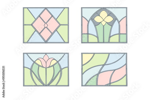This collection of four stained glass window templates features