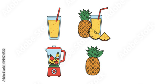 Pineapple Smoothie Line art modern bold abstract artwork illustration