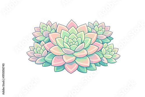 Stylized vector illustration of a cluster of succulent plants in soft