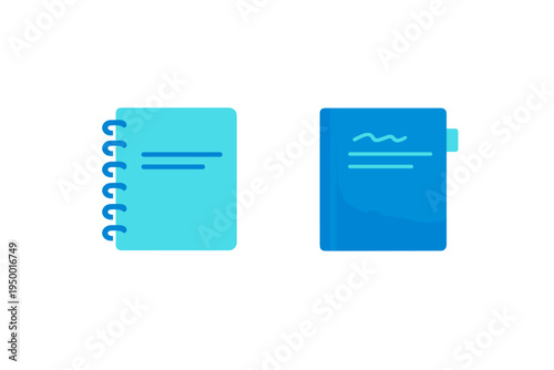 A set of two blue notebook icons in a flat design style, featuring a
