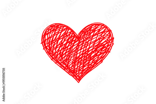A hand-drawn red heart illustration with a scribbled, sketchy texture