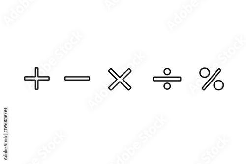 A set of five minimalist black outline mathematical symbols including