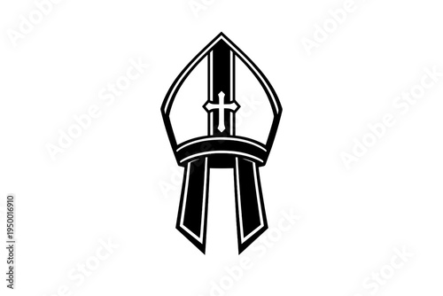 A black and white vector illustration of a bishop's mitre hat