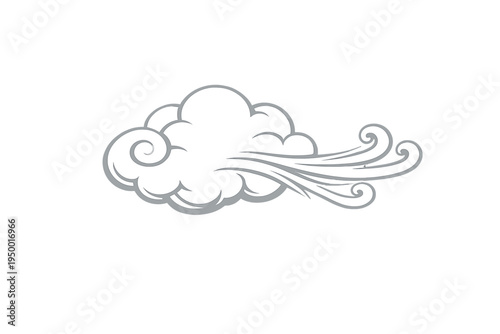 Stylized vector line art of a cloud with flowing wind trails and curls