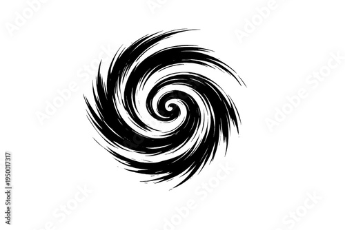 A black and white abstract spiral vector illustration featuring