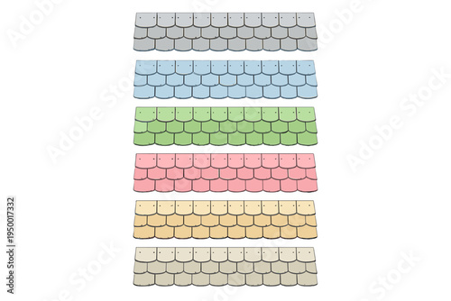 A collection of six horizontal strips featuring roof shingles in