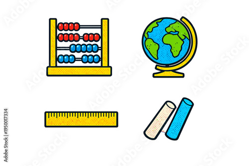 A collection of school and education icons featuring a colorful