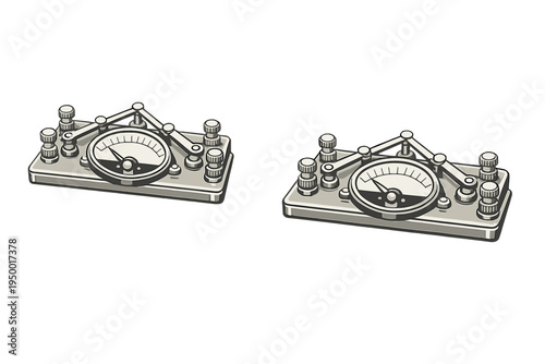 Two isometric vector illustrations of vintage electrical measuring
