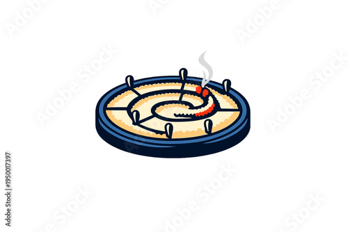A vector illustration of a burning mosquito repellent coil in a