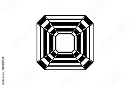 This minimalist black and white vector graphic depicts a geometric