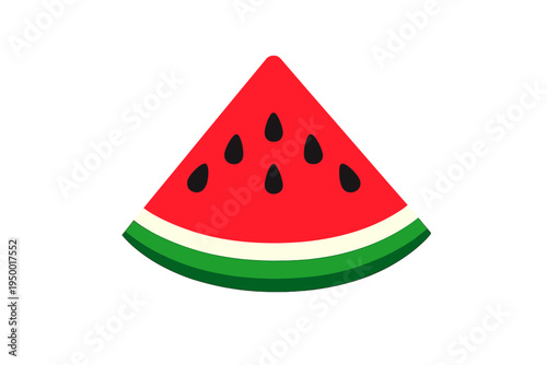 A flat vector illustration of a watermelon slice with red flesh