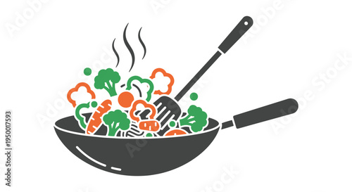 Stir Fry Station Line art clean minimal abstract tone vector