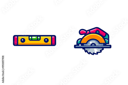 A vector illustration featuring a yellow spirit level and a colorful