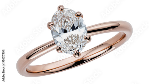 Принти на полотні Isolated elegant rose gold engagement ring with a large sparkling oval brilliant cut diamond