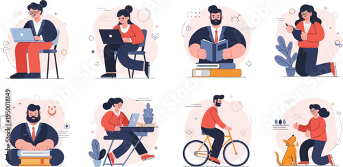 Diverse people engaged in various productive and leisure activities