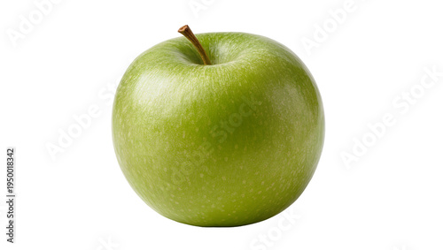 Isolated ripe green apple with stem, a crisp and healthy fruit ready for consumption